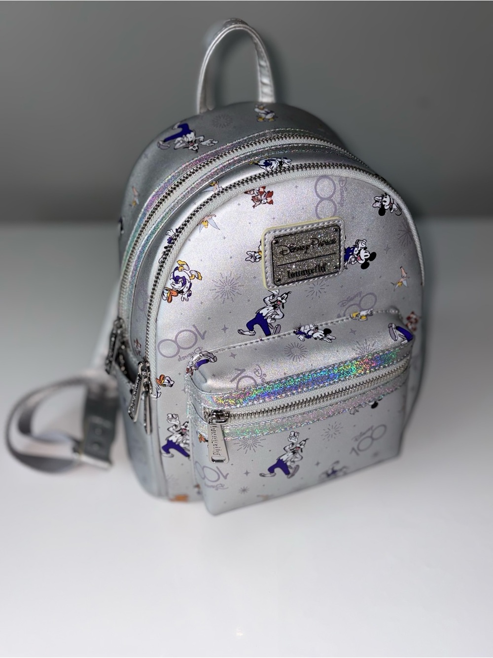 Disney 100 Loungefly Mini Backpack Platinum Silver Disney Parks Exclusive